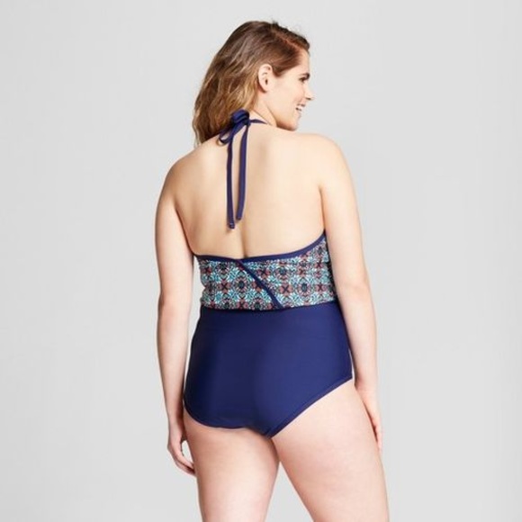 Sea Angel Tile Block Halter One Piece Swimsuit 1X - Picture 2 of 3